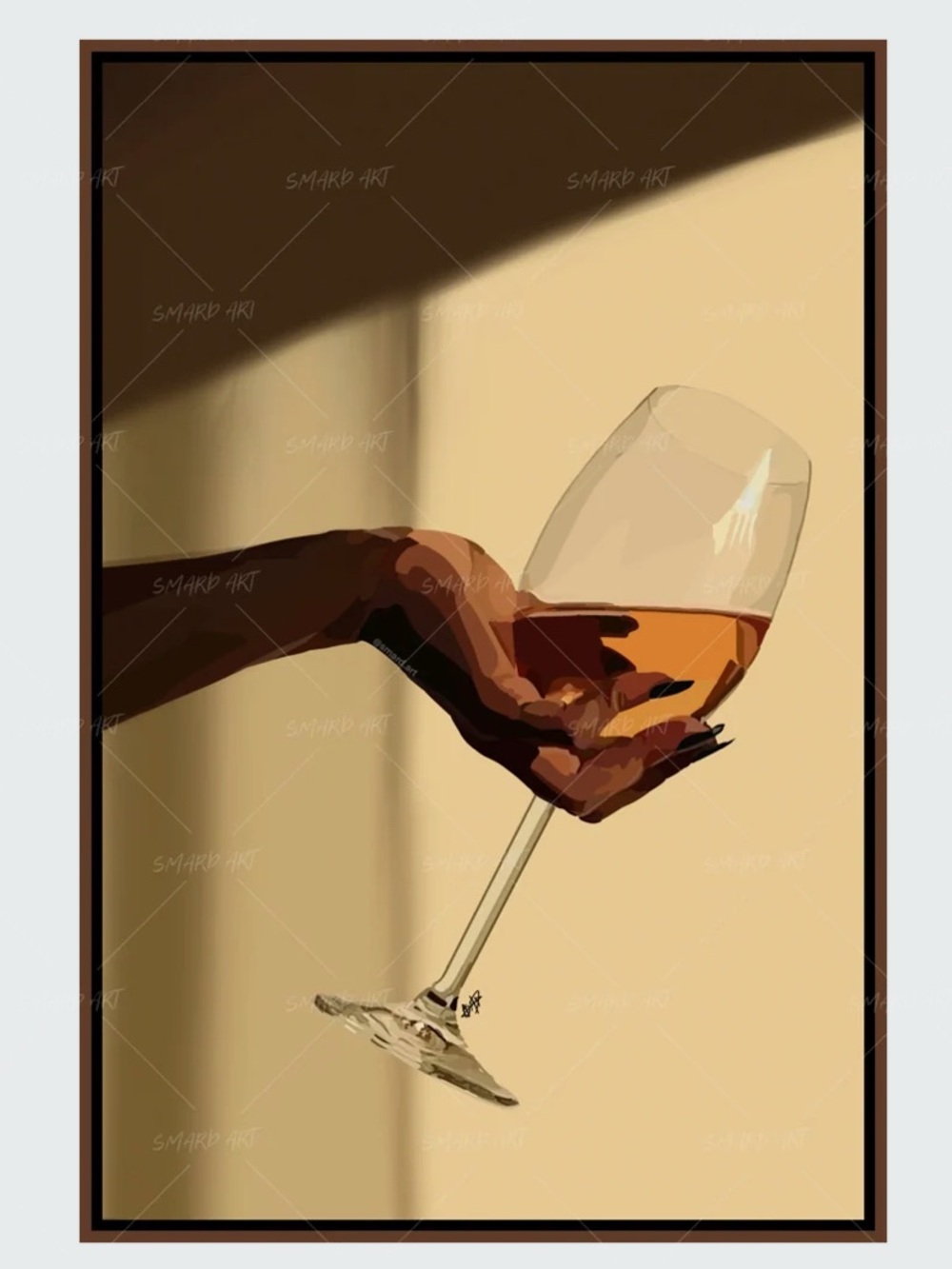 Modern Beige & Brown Wine Glass Art Print by